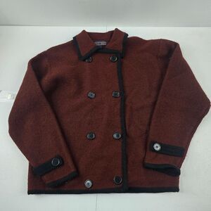 Herman Geist‎ Wool Double Breasted Peacoat Jacket red Trim M 4649